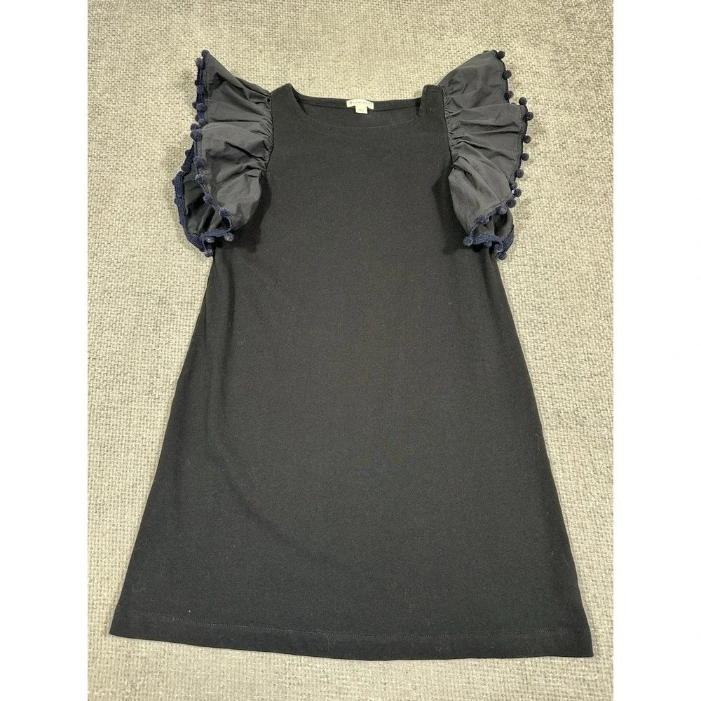 Crewcuts Dress Girls 10 Blue Ruffle Sleeve Pom Pom Preppy